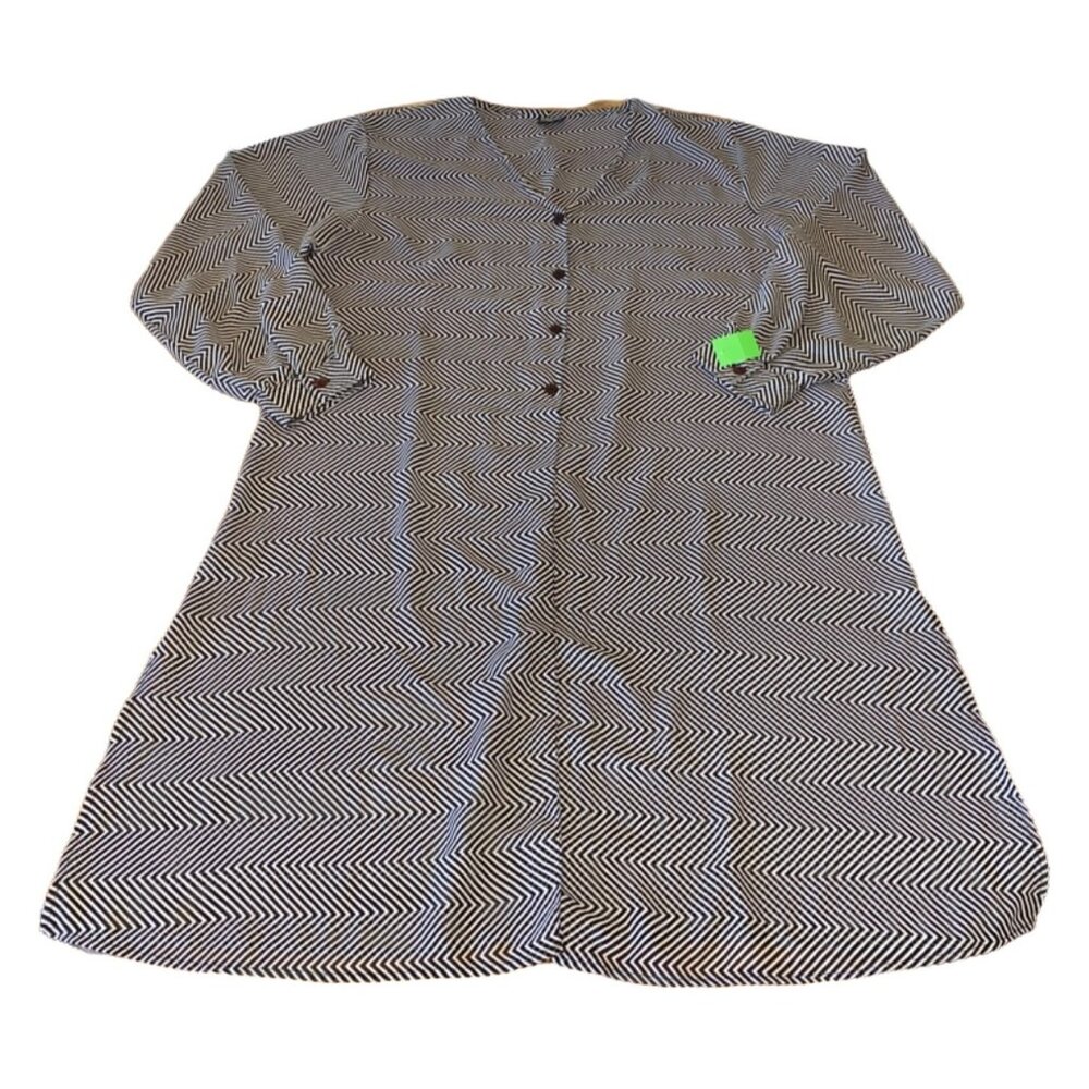 Revue Womens 2X Black & White Zigzag Long Button-Up Dress 100% Polyester